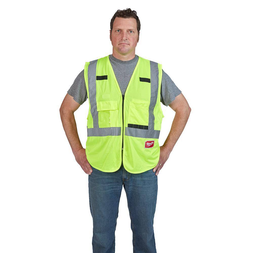4X-Large/5X-Large Yellow Class 2-High Visibility Safety Vest with 10-Pockets (4-Pack) - Hercitys