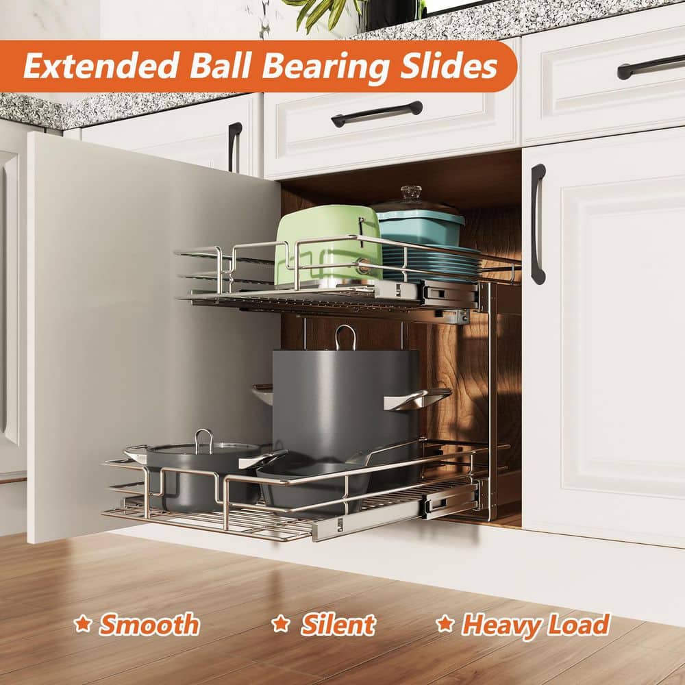 2-Tier 20 in. W x 21 in. D Silver Metal Individual Pull Out Cabinet Organizer - Hercitys