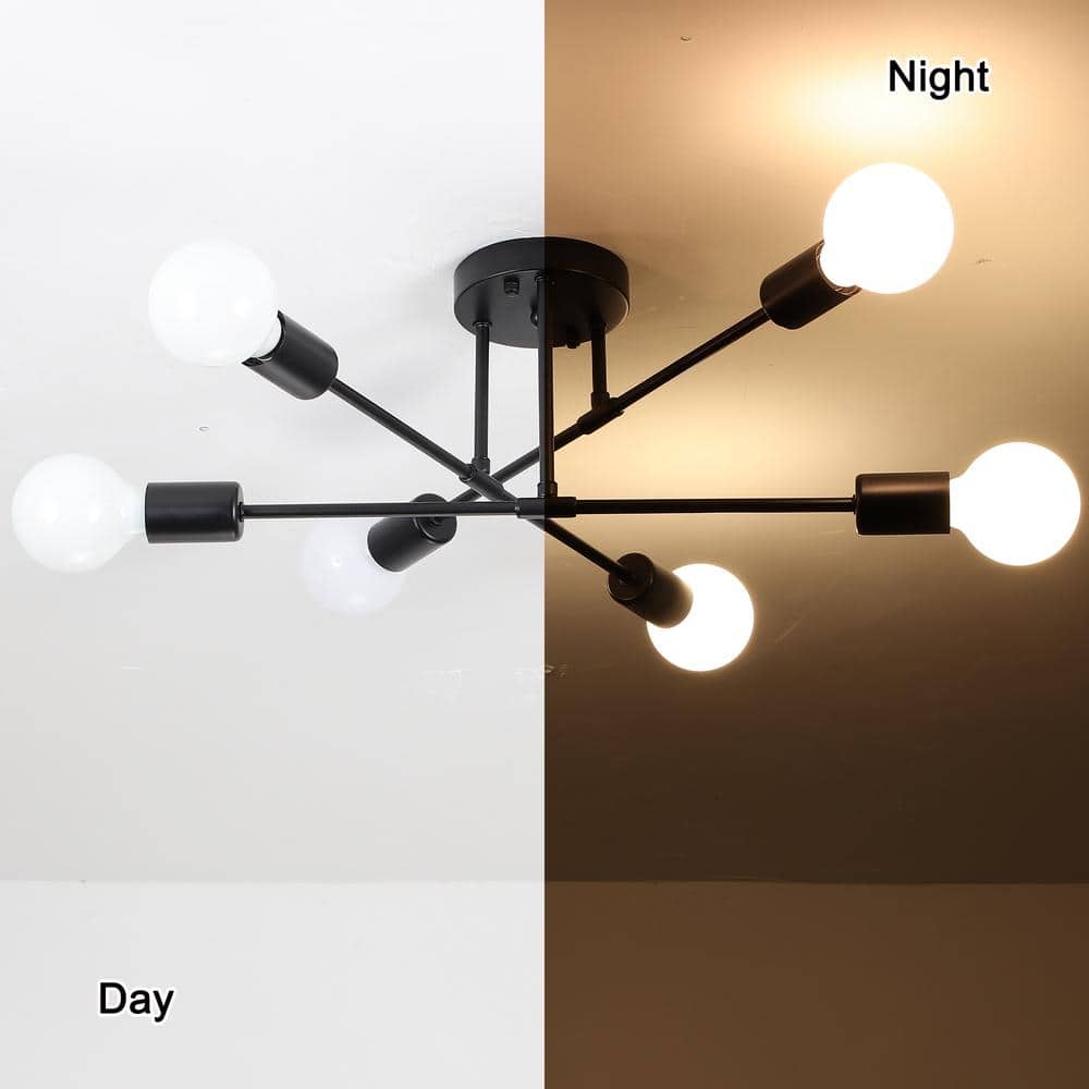 20.66 in. 6-Light Black Sputnik Modern Semi-Flush Mount Ceiling Light - Hercitys