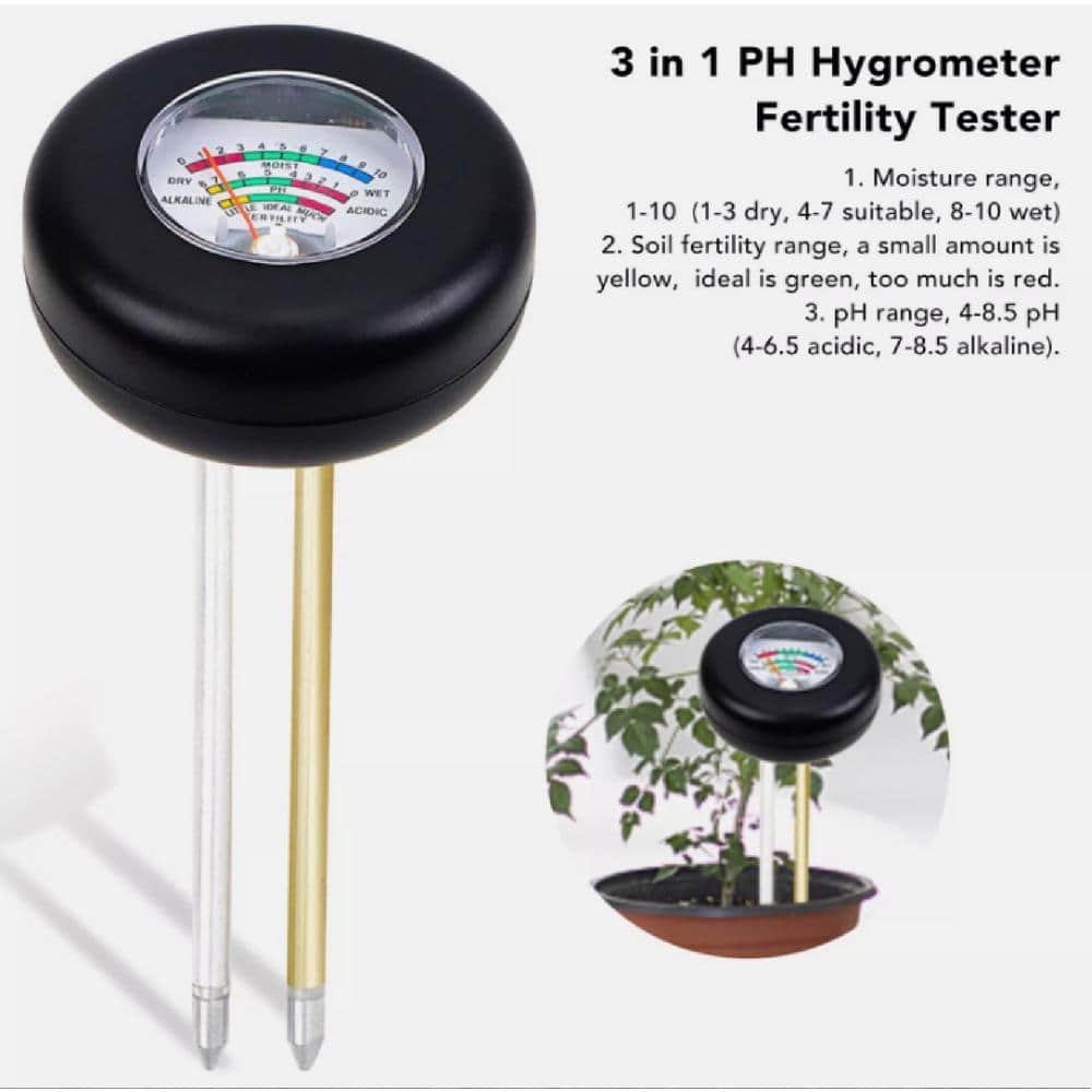 3-in-1 Soil Tester Hygrometer Soil Plant Water Meter Immediate Test Results Moisture PH Hygrometer Fertility, Black - Hercitys