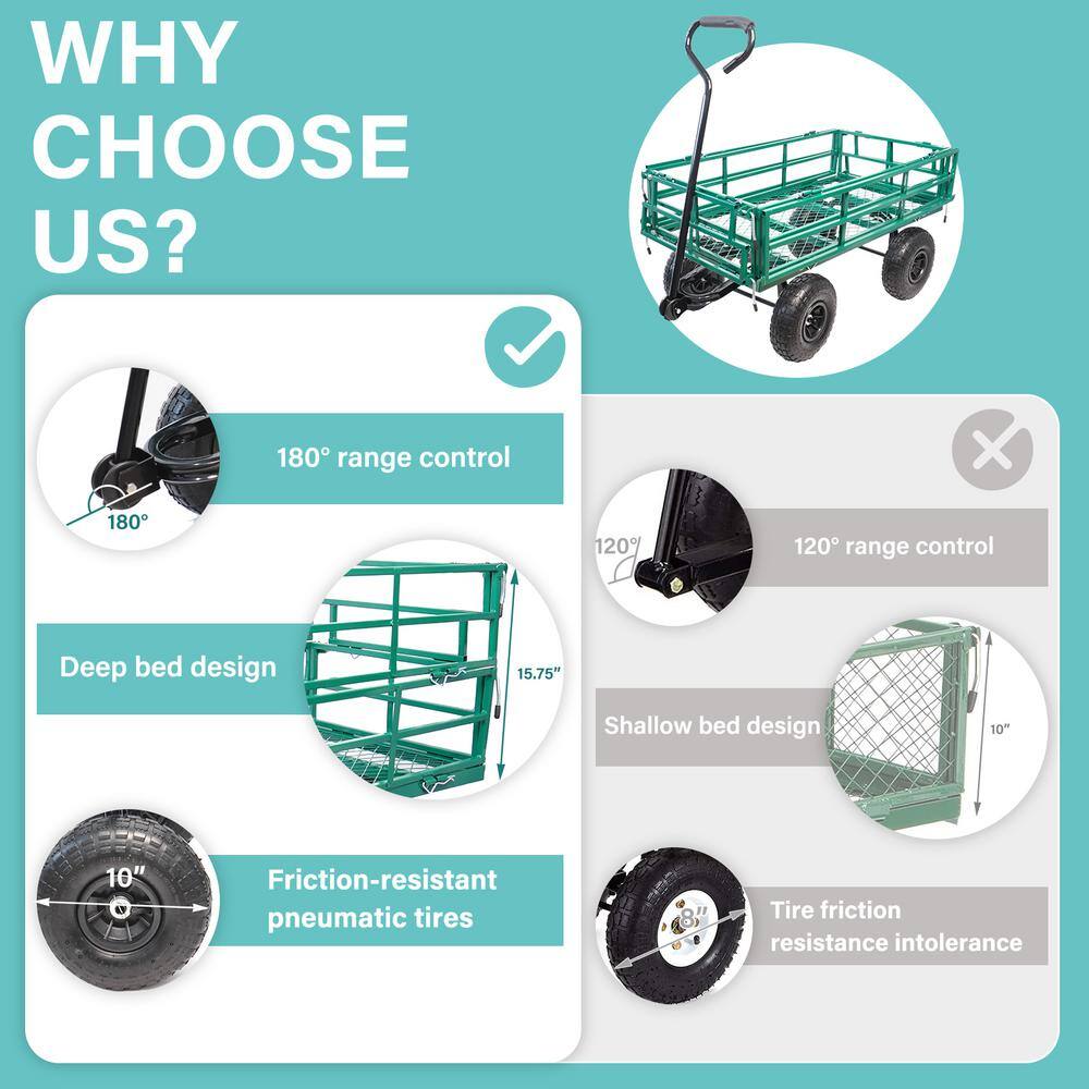 16 cu. ft. Green Metal Wagon Garden Cart - Hercitys