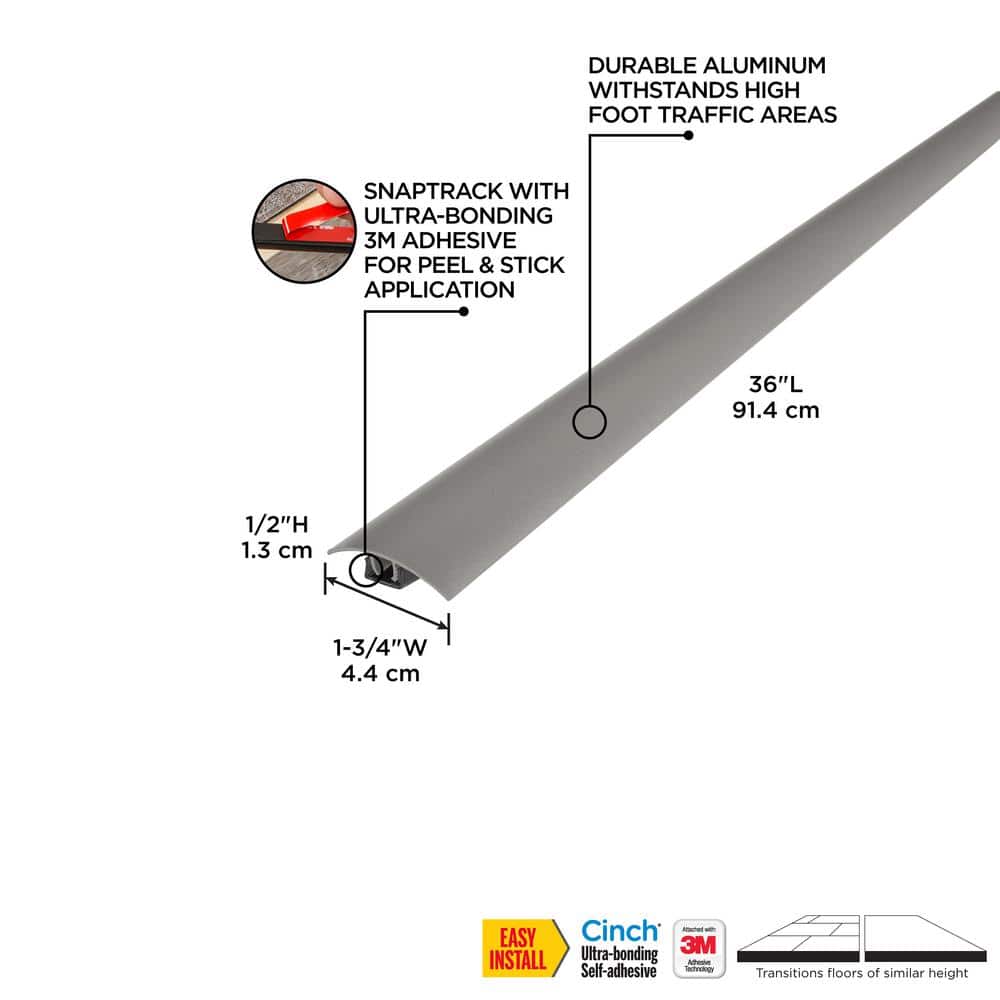 1 3/4 in. x 36 in. Warm Gray Aluminum CINCH T-Molding Transition Strip w/ Snaptrack - Hercitys