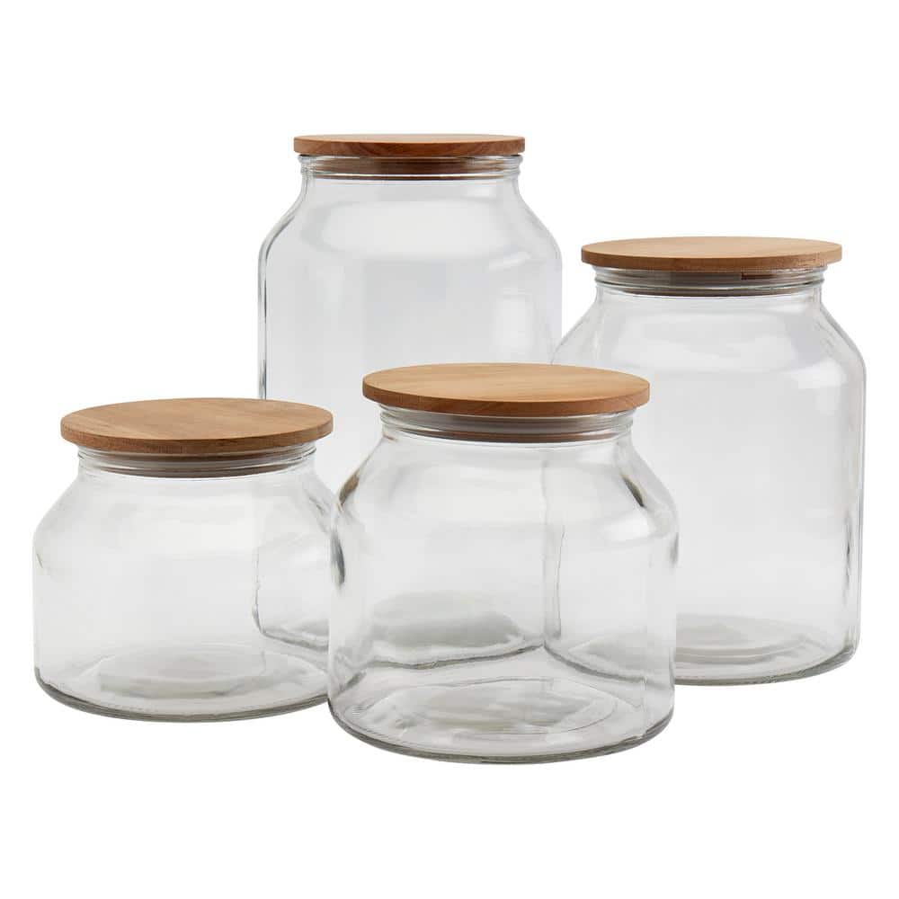 4-Piece European Glass Canister Set with Acacia Wood Lids - Hercitys