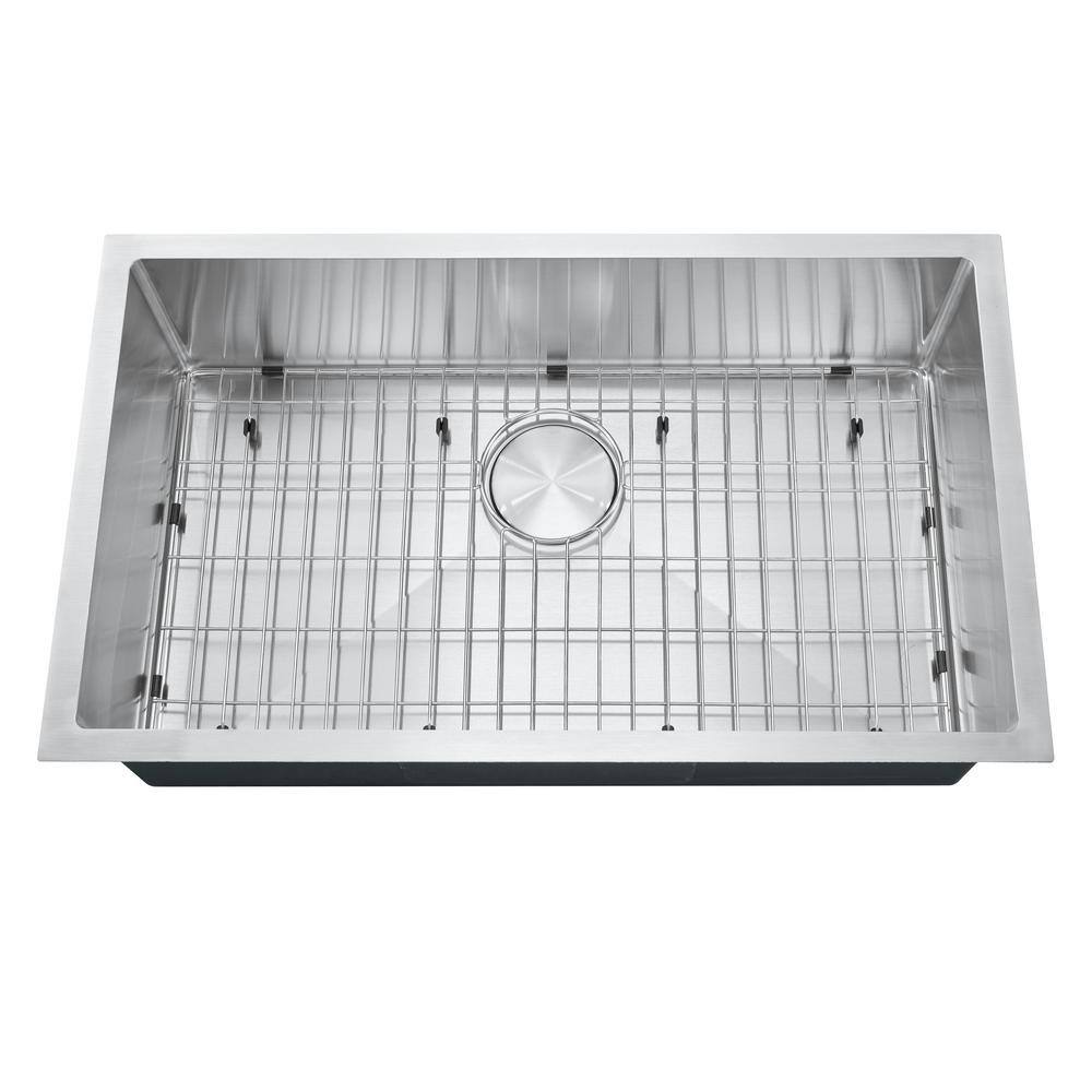 18-Gauge Stainless Steel 32 in. 0-Hole Single Bowl Undermount Kitchen Sink with Bottom grid - Hercitys
