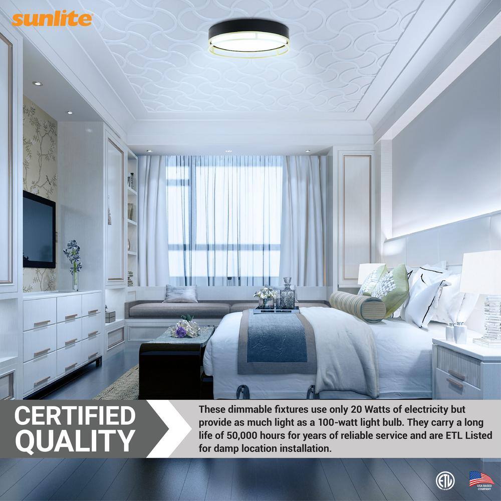 13 in. Black and Gold Flush Mount with Acrylic Shade Integrated LED, Selectable CCT - Hercitys