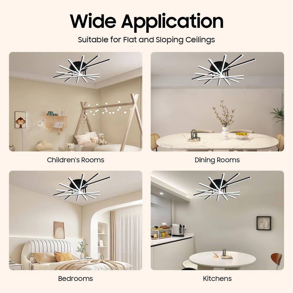 42.5 in. 7-Light Black Integrated LED Modern Creative Flush Mount Ceiling Lamp - Hercitys