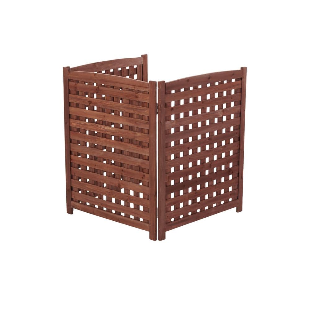 32 in. Premium Brown Solid Wood Garden Fence-3-Panel Outdoor Air Conditioner Fence Screen - Hercitys