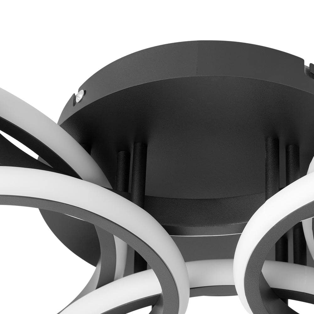 31.49 in. 6-Light Modern Black 40-Watt Integrated LED Flush Mount 6-Rings Circle Close to Ceiling Light - Hercitys