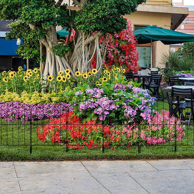 13 in. H x 23.6 in. W Black Metal Arched Garden Fence (10-Pack) - Hercitys