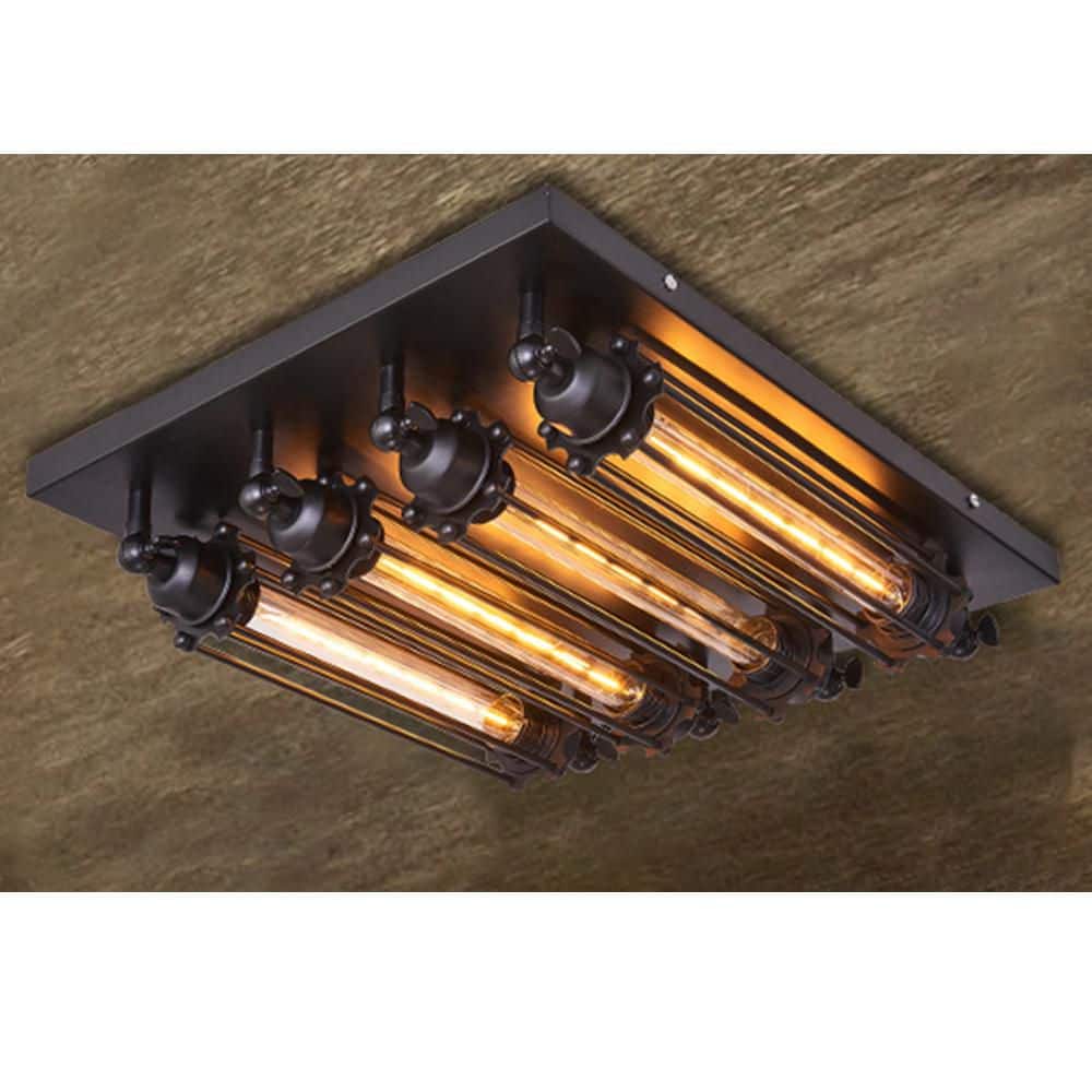 18.11 in. 4-Light Black Industrial Style Square Semi-Flush Mount Ceiling Light with Glass Shade and No Bulbs Included - Hercitys