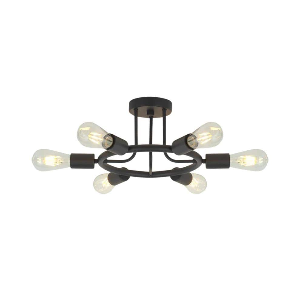 26 in. 6-Light Black Modern Sputnik Lights Semi- Flush Mount Ceiling Light - Hercitys