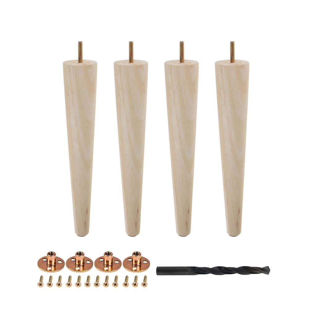 12 in. x 2-1/8 in. Mid-Century Unfinished Hardwood Round Taper Leg (4-Pack) - Hercitys