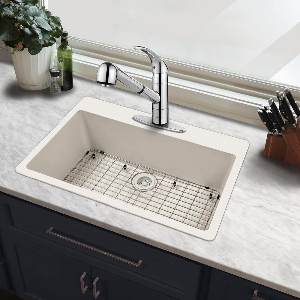 33 in. Drop-in/Undermount Single Bowl Quartz Kitchen Sink in White - Hercitys