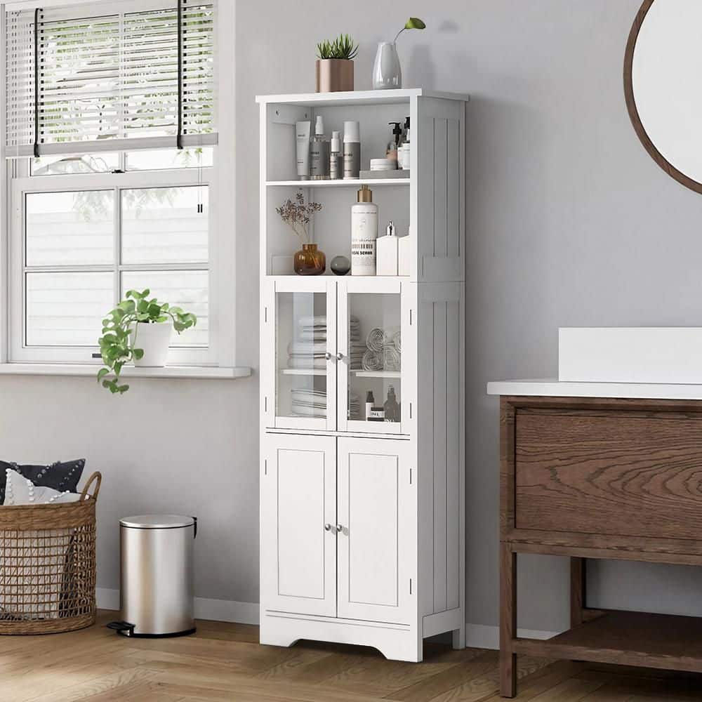 22.6 in. W x 11.2 in. D x 64 in. H Bathroom Tall Storage Cabinet with Shelves and Doors, Kitchen Cabinet in White - Hercitys