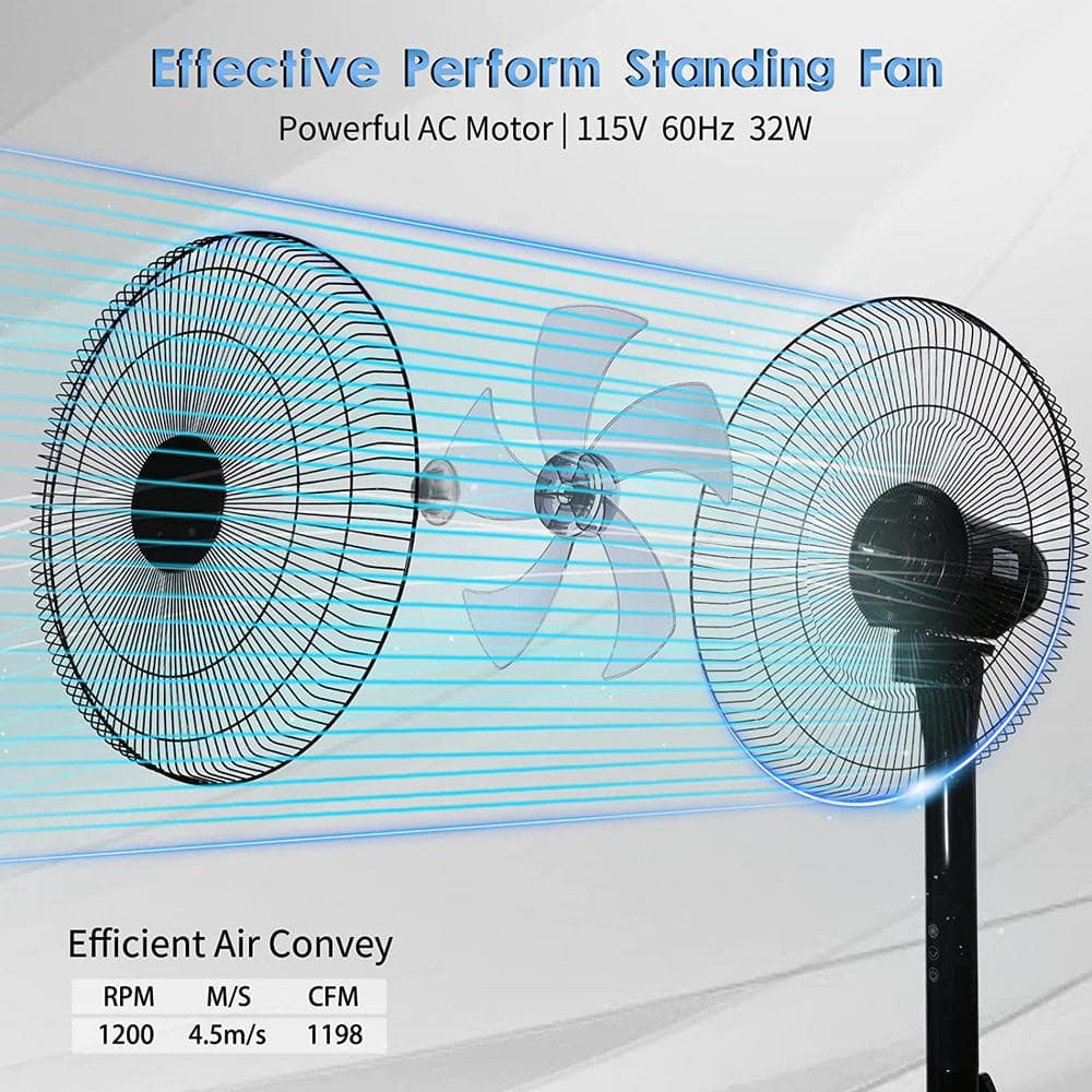 49.5 in. Oscillating Adjustable 12-Levels Speed Black Pedestal Fan with Remote Control and Timer - Hercitys