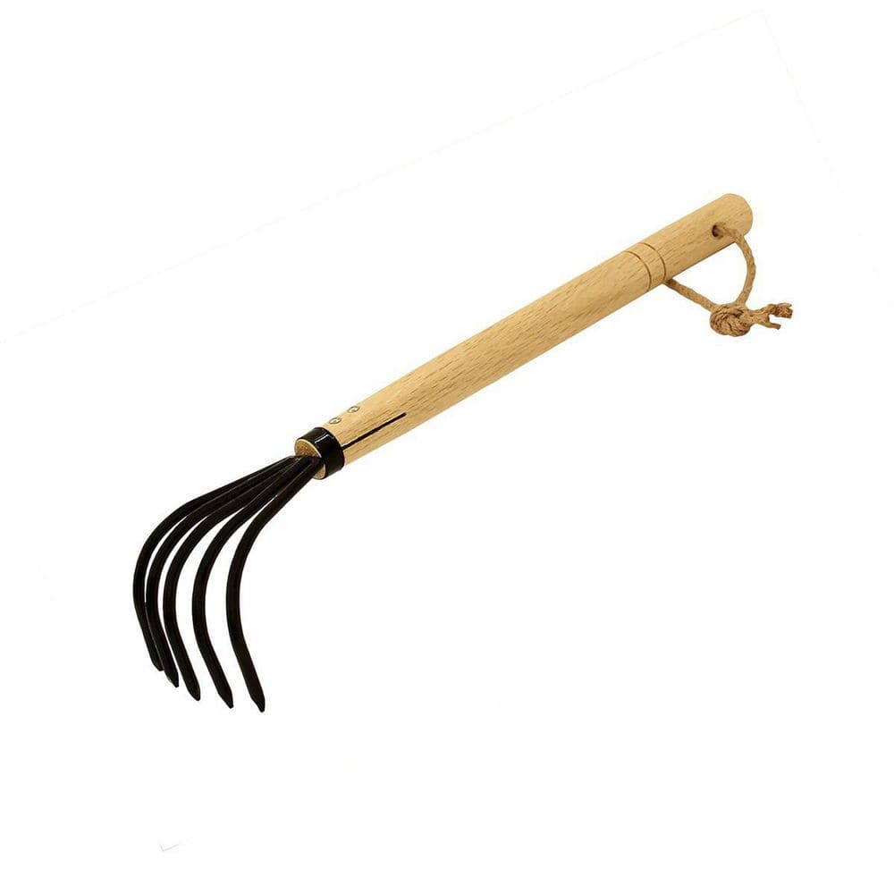 15.7 in. 5-Tine Military Grade Steel Hand Cultivator with Ergonomic Wooden Handle - Hercitys