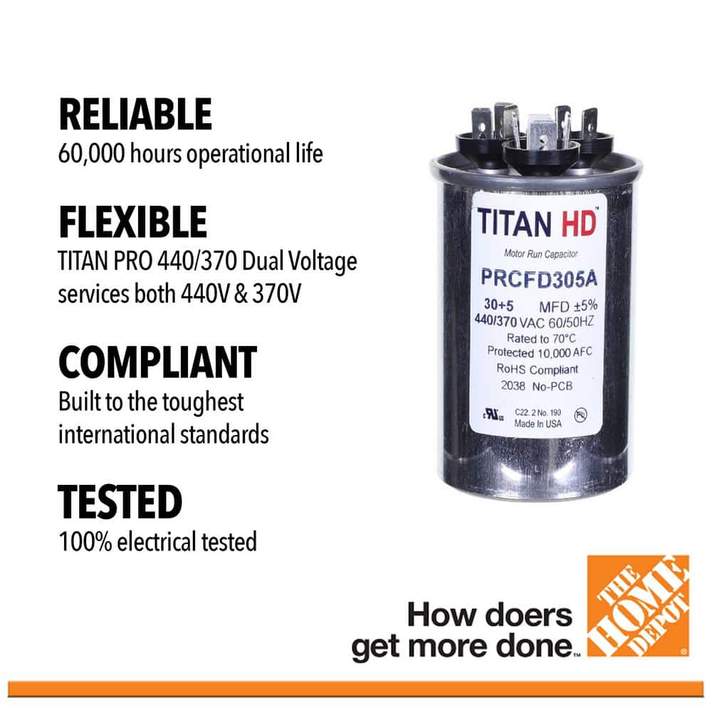 30 Plus 5 MFD, 440-Volt/370-Volt Dual Voltage Round Run Capacitor - Hercitys