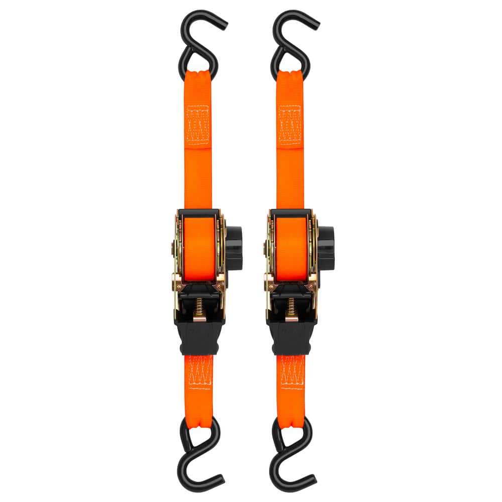 10 ft. x 1.5 in. Orange Retractable Ratchet Tie Down Straps with 1,000 lb. Safe Work Load – 2 pack - Hercitys