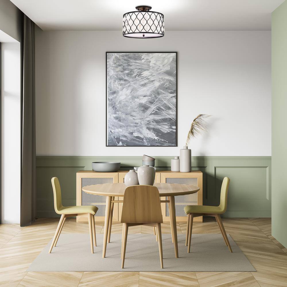 14 in. 3-Light Antique Black Finish Semi Flush Mount Chandelier with Crystal Spheres - Hercitys