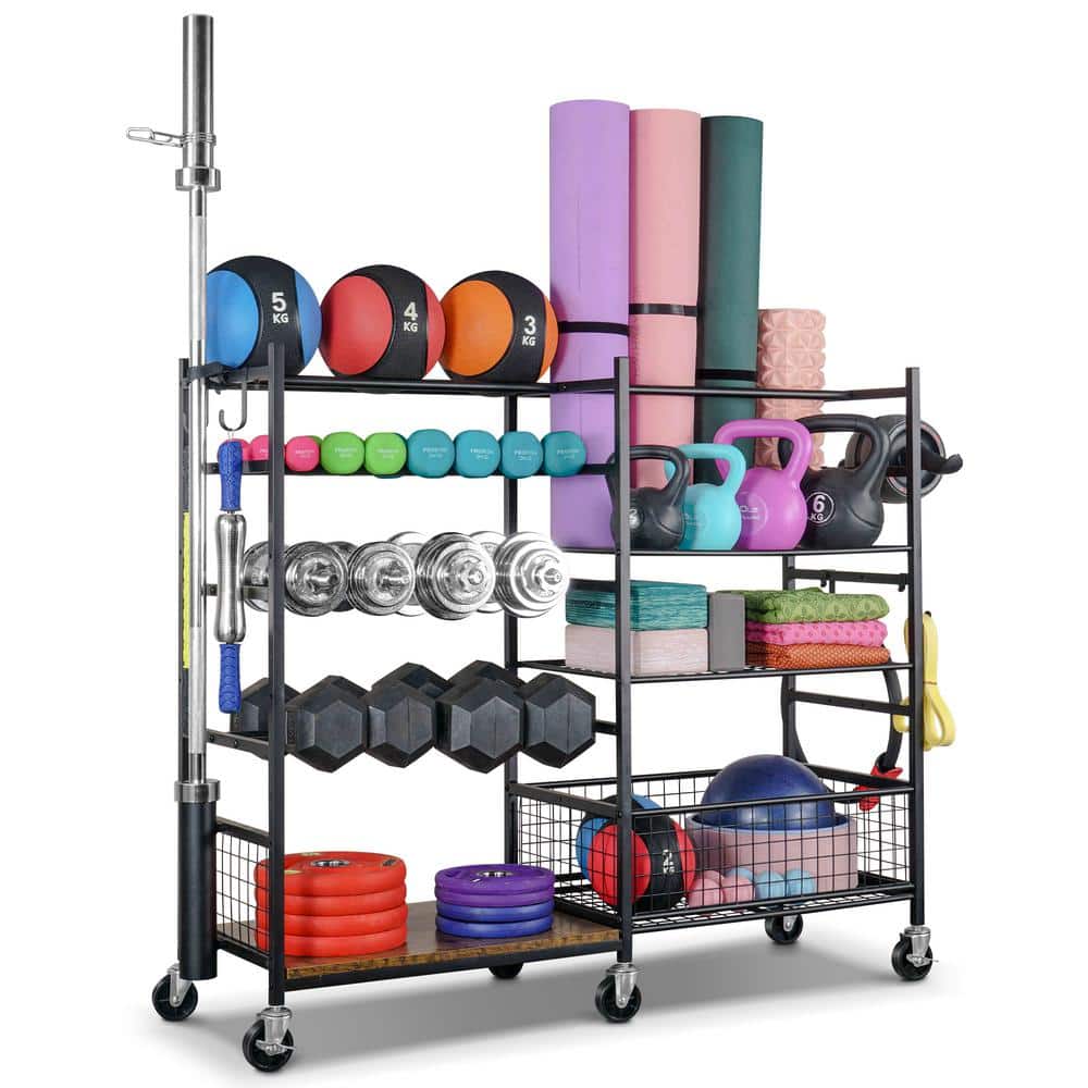 200 lbs. Weight Capacity Sports Storage Garage Organizer Dumbbells Kettlebells Lifting Rod Multifunction Equipment Rack - Hercitys
