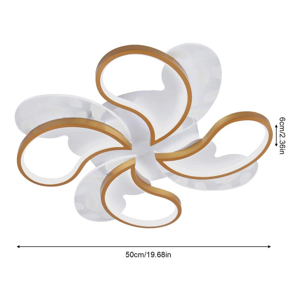 19.68 in. 1-Light Gold and White Modern Petal-Shaped Dimmable Selectable LED Semi-Flush Mount Ceiling Light with Remote - Hercitys