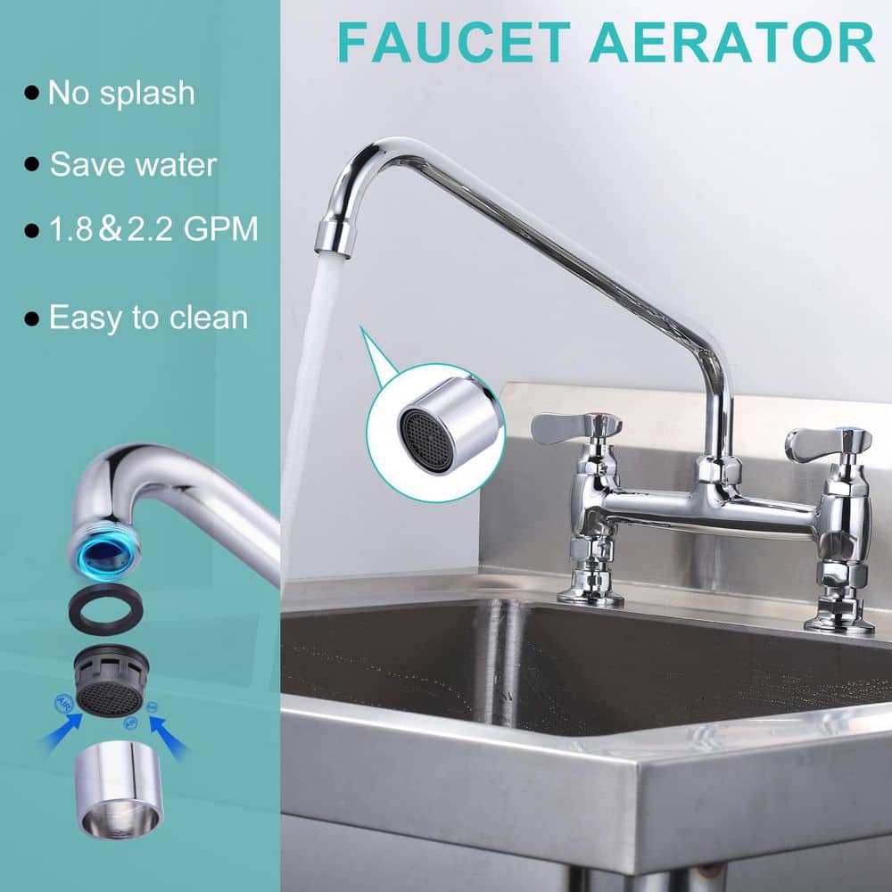 14 in. Double Handle Deck Mount Standard Kitchen Faucet in Chrome - Hercitys