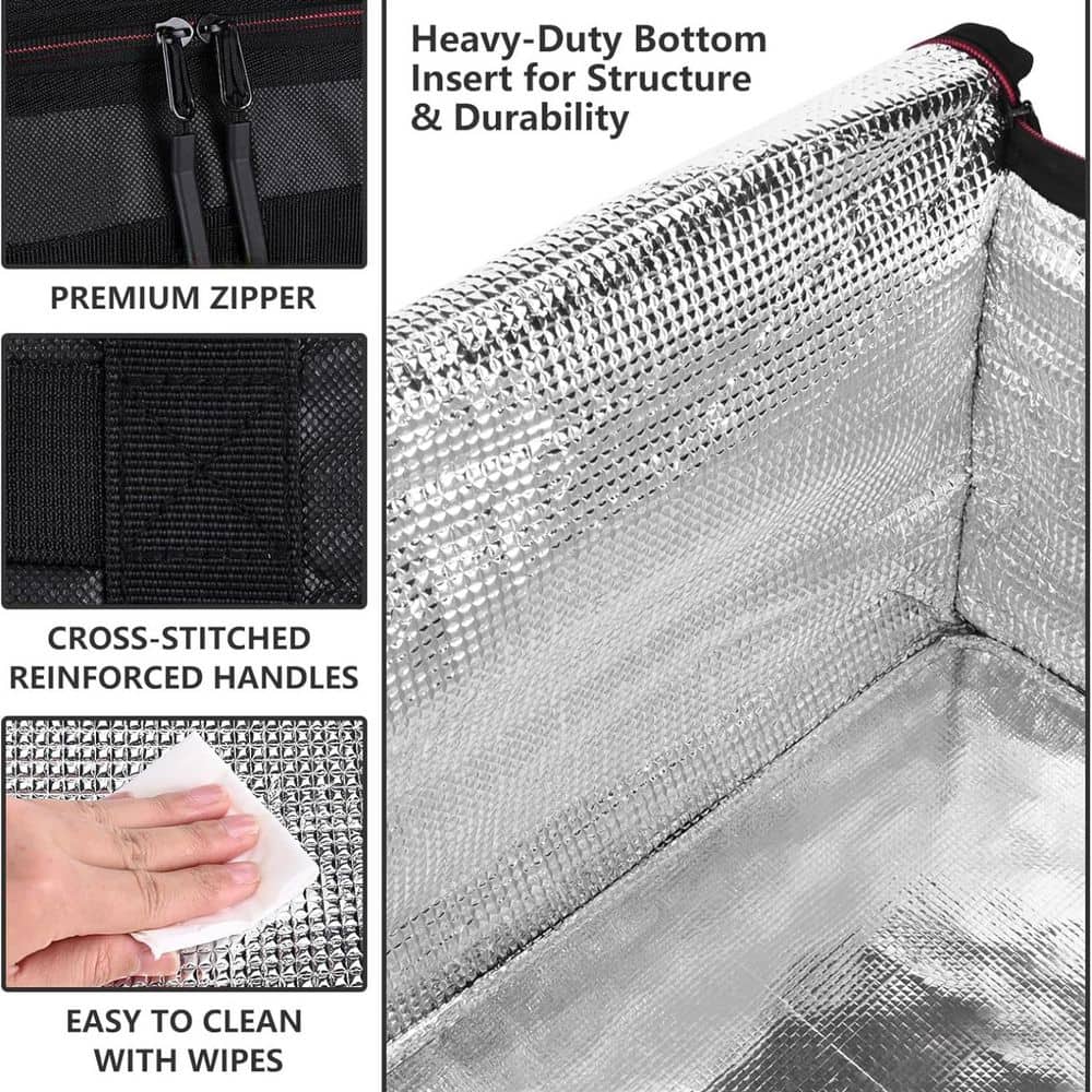 32 qt. Insulated Reusable Grocery Bags 2-Pack XL Cooler Bags with Hard Bottom Insert Stands Upright Sturdy Zipper Bag - Hercitys