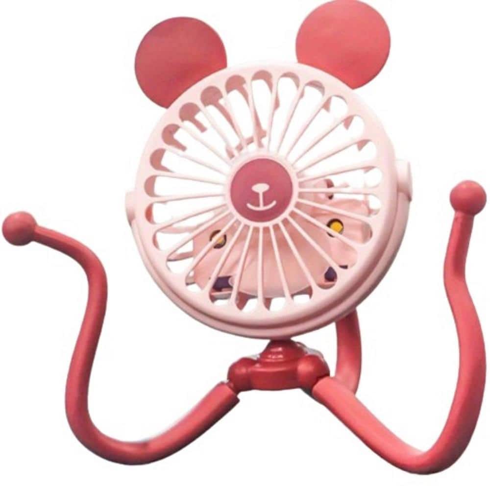 3.78 in. 3-Fan Speeds Personal Fan Octopus Shaped Baby Stroller USB Fan with Clip and Flexible Tripod Wrapped, Pink - Hercitys