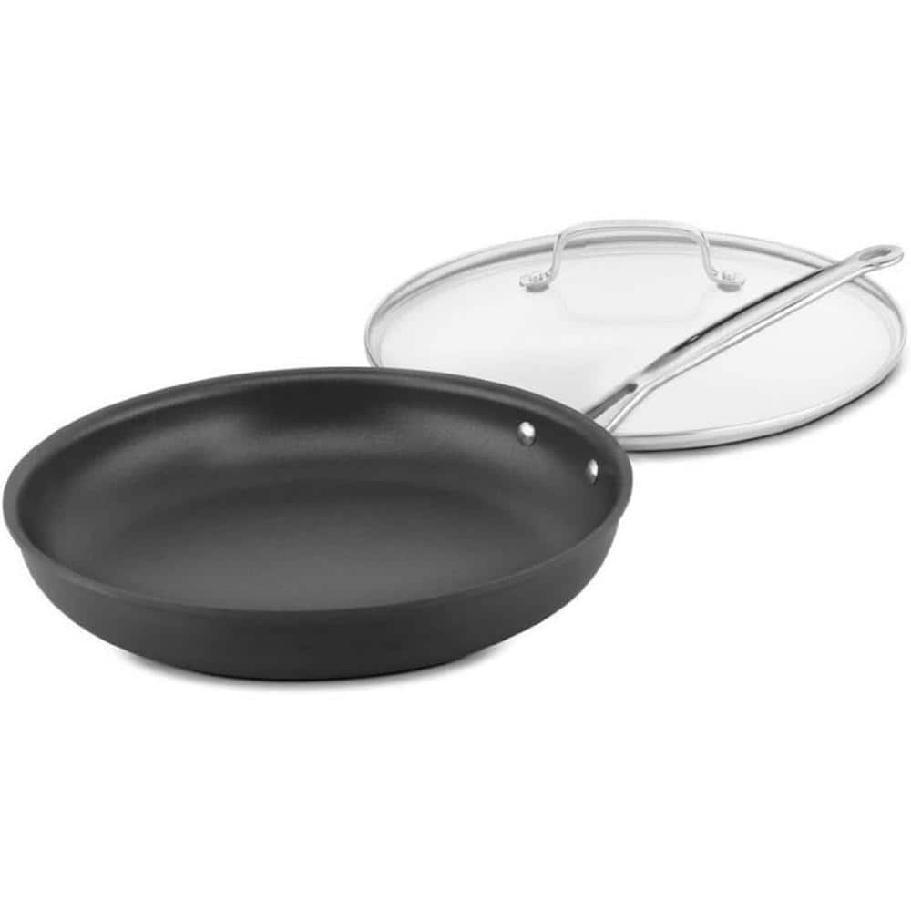 12 in. Hard anodized Aluminum Nonstick Easy Clean Skillet with Glass Lid and Stainless Steel Riveted Stay Cool Handle - Hercitys