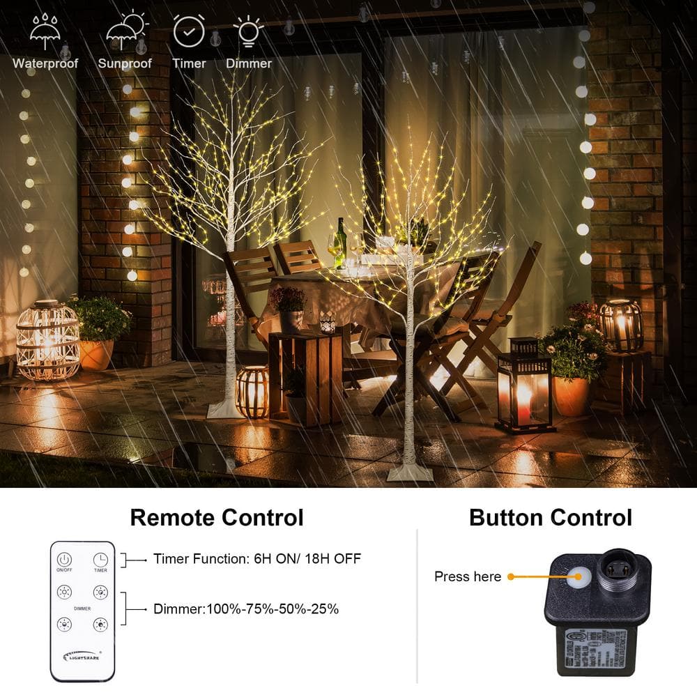 468 ft. Pre-Lit Birch Tree with Fairy Lights Warm White, Artificial Christmas Tree for Festival, Party - Hercitys