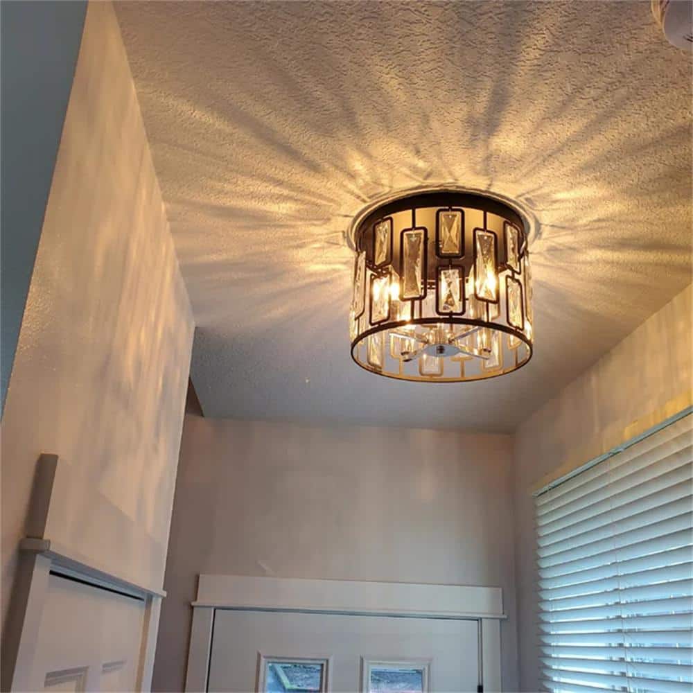 13 in. 4-Light Black Flush Mount with Clear Crystals - Hercitys