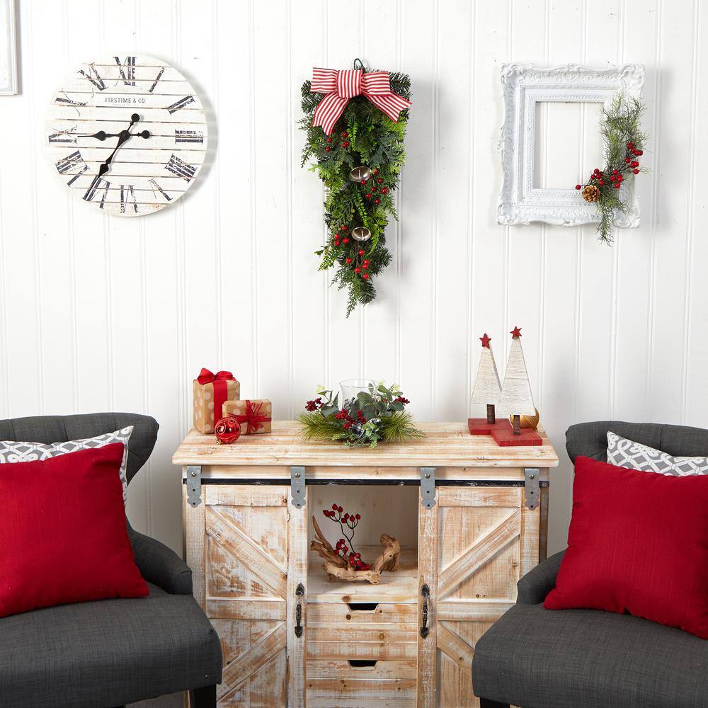 26 in. Unlit Artificial Holiday Christmas Bells and Bow Artificial Swag - Hercitys