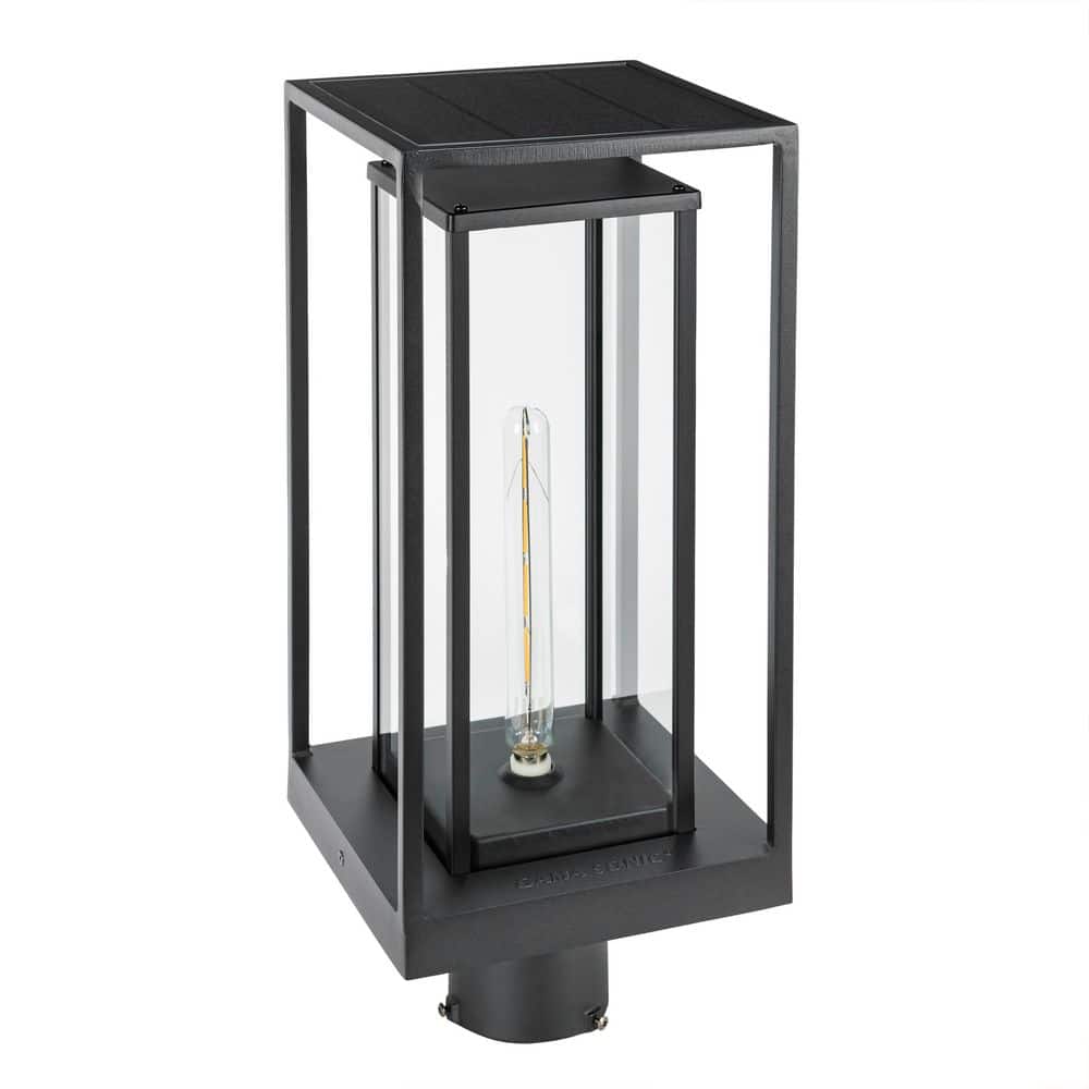 1 Light Black Cast Aluminum Solar Outdoor Weather Resistant Post Light with LED Bulb Included - Hercitys
