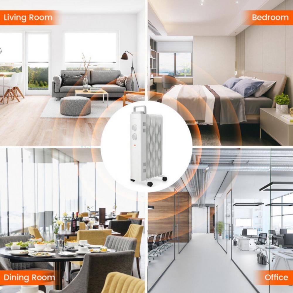 1500-Watt Oil Filled Space Heater ETL/UL Certificated Radiant Space Heater with 4 Wheels, 3-Level Heat, Foldable Handle - Hercitys