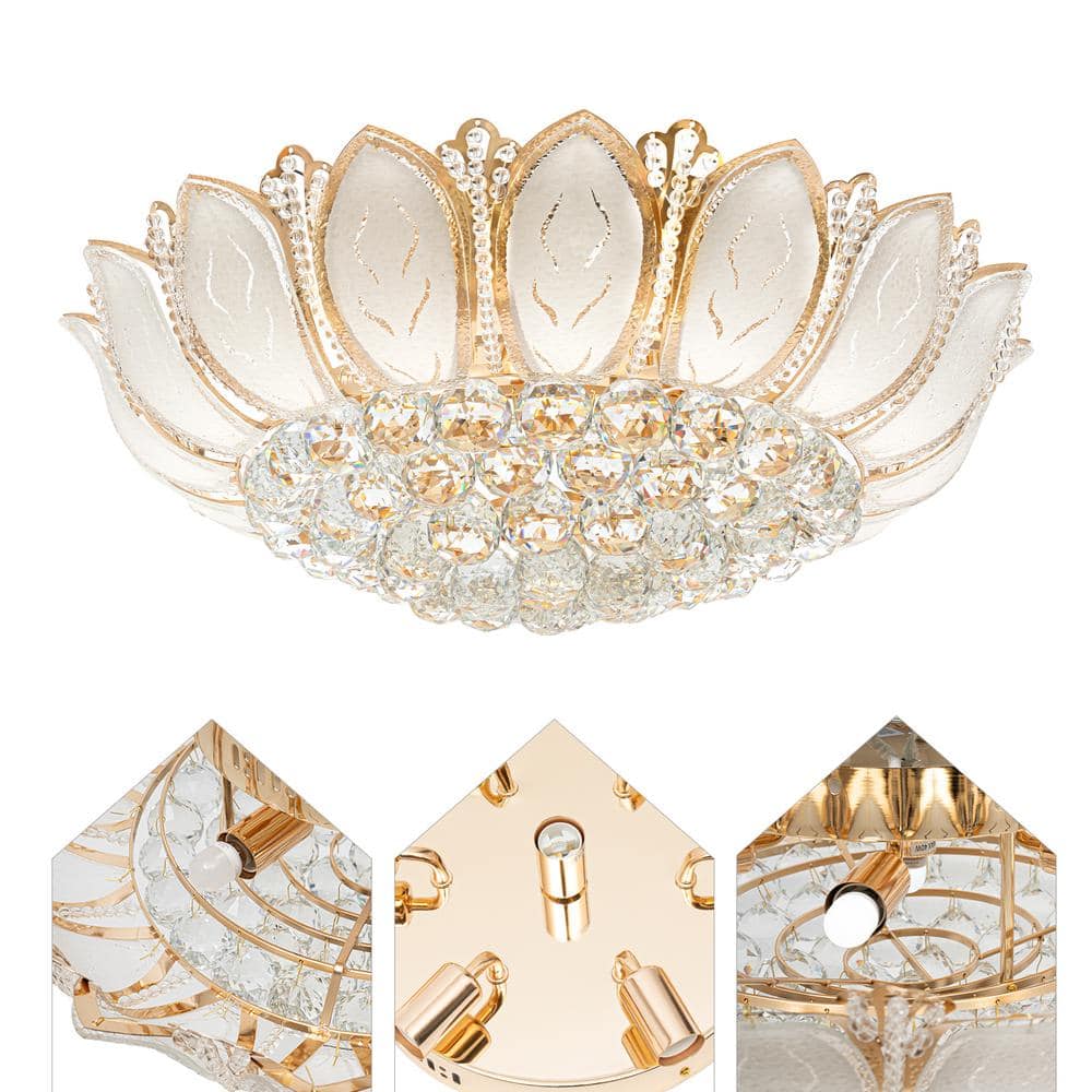 23 in. 7-Light Modern Gold Lotus Flower Shape Flush Mount Ceiling Lamp with Remote Control - Hercitys
