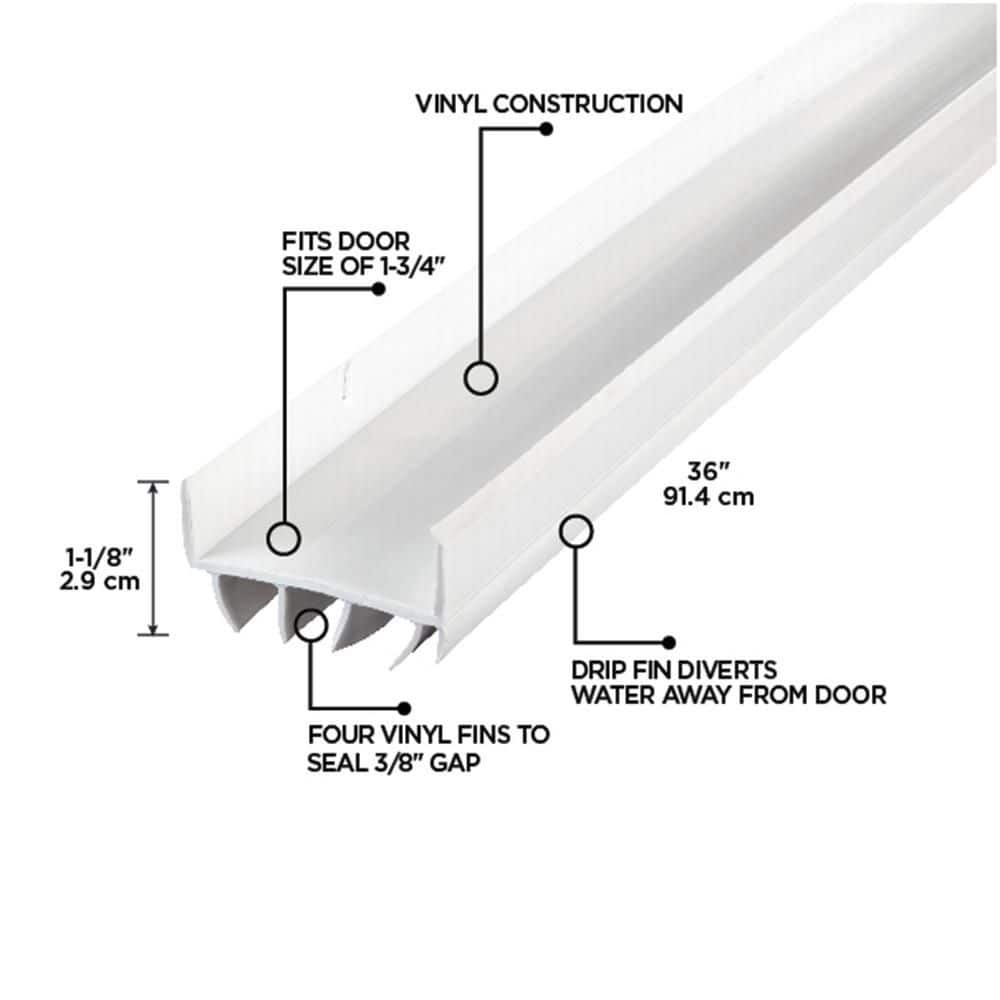 36 in. White Vinyl U-Shape Screw-on Under Door Seal - Hercitys