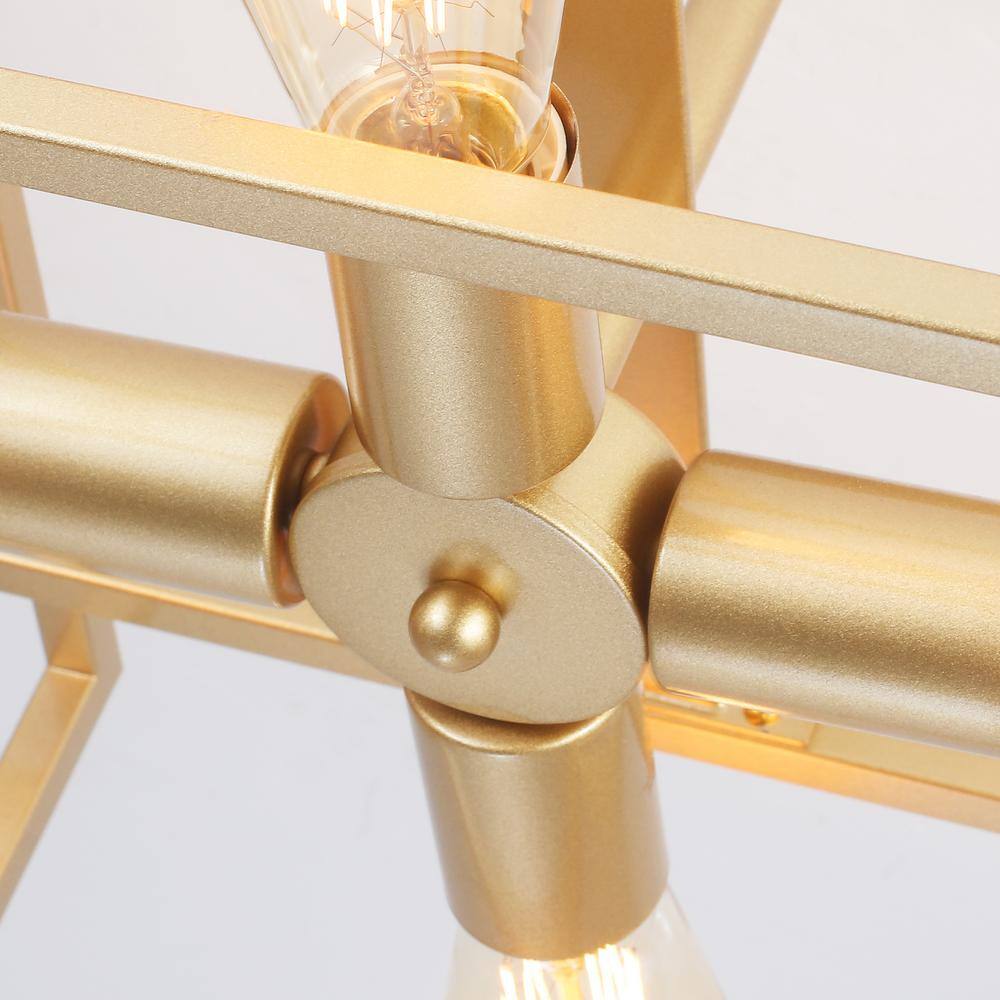 14.96 in. 4-Light Gold Farmhouse Square Frame Semi-Flush Mount Ceiling Light Fixture with Metal Shade - Hercitys