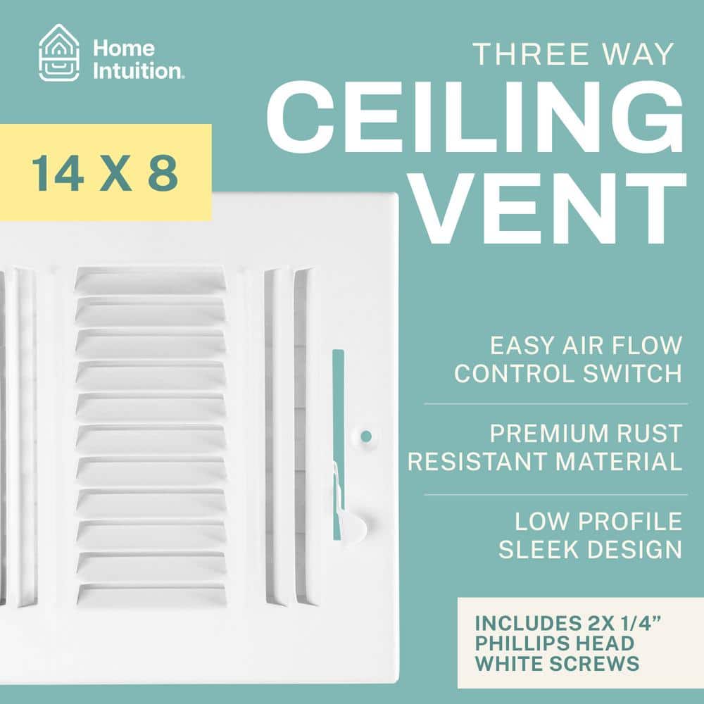14 in. x 8 in. 3-Way Air Vent Covers for Home Ceiling or Wall Grille Register Cover w/Adjustable Damper, White - Hercitys