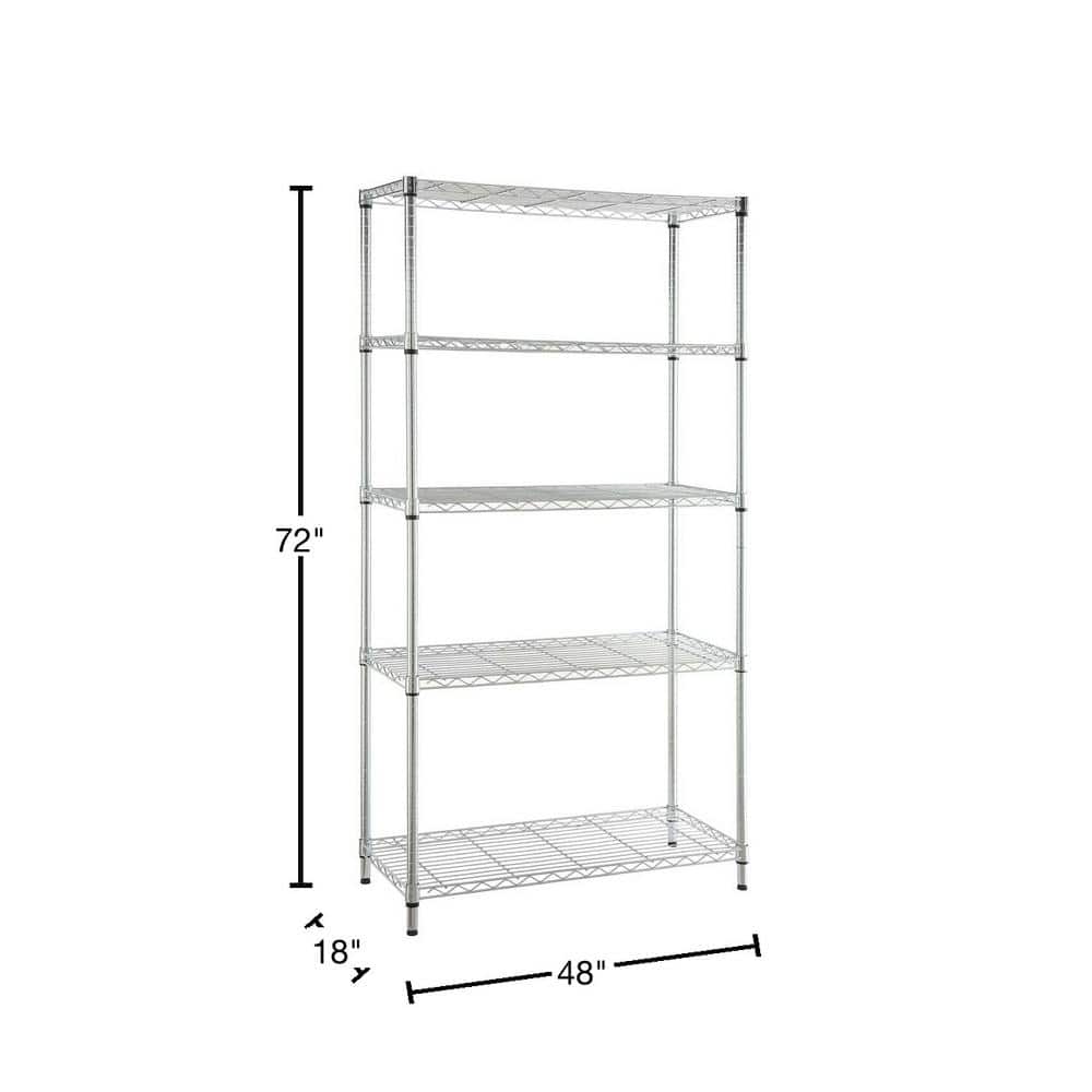 5-Tier Commercial Grade Heavy Duty Steel Wire Shelving Unit in Chrome (48 in. W x 72 in. H x 18 in. D) - Hercitys