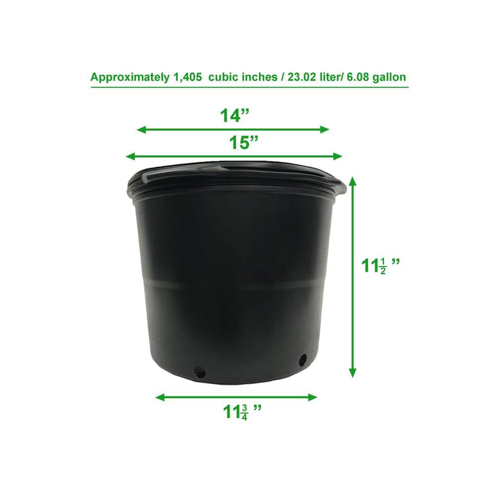14 in. Dia Black Black Plastic 7 Gal. Nursery Pots (10-Pack) - Hercitys