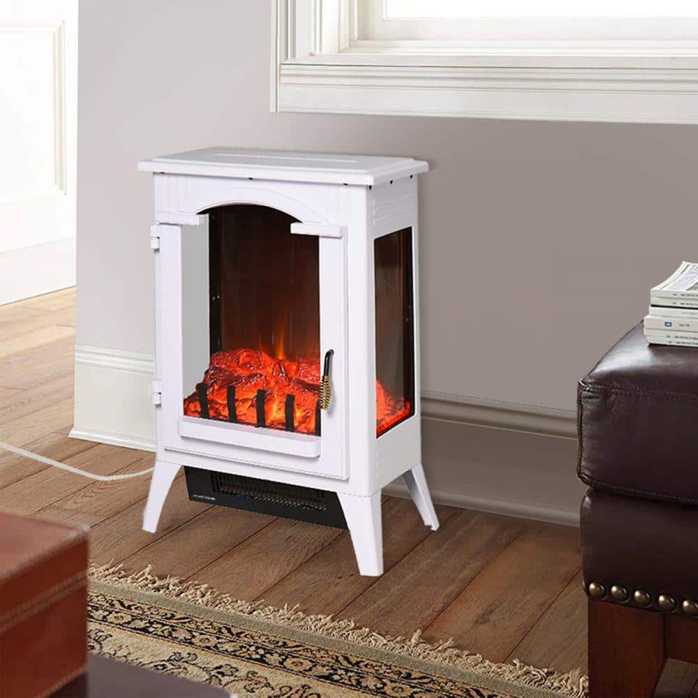 16.5 in. Freestanding Electric Fireplace Stove Electric Fireplace Heater in Cream White with Overheating Protection - Hercitys
