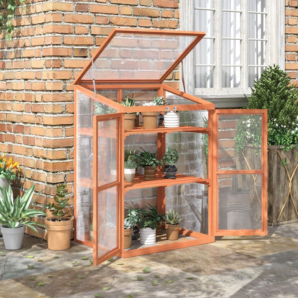 30 in. W x 24 in. D x 44 in. H Outsunny Wooden Cold Frame Small Mini Greenhouse Cabinet - Hercitys
