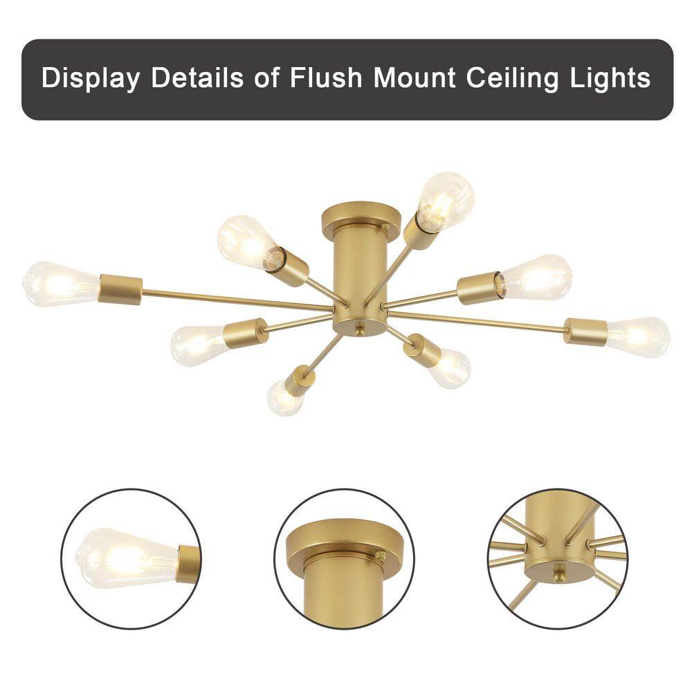 30.07 in. 8-Light Gold Sputnik Transitional Flush Mount Ceiling Lights - Hercitys