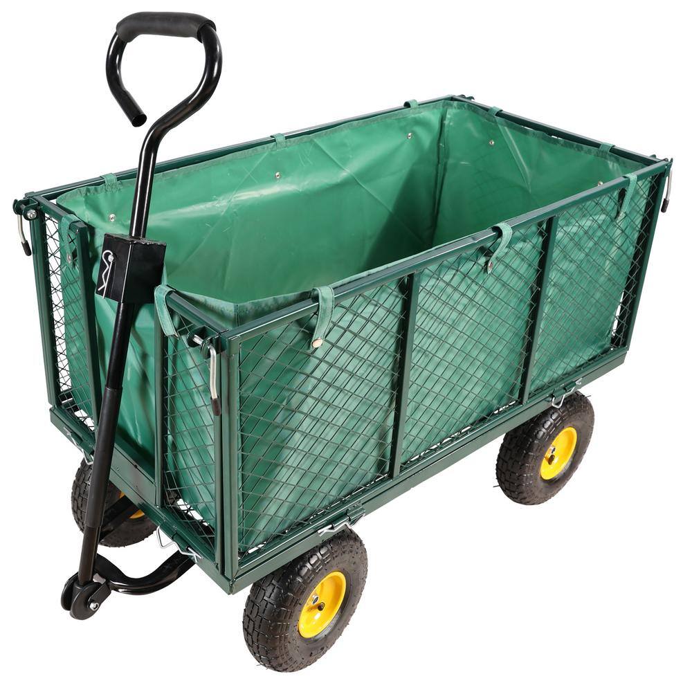 4.5 cu. ft. Metal Green Flower Cart Garden Cart to Transport Firewood - Hercitys