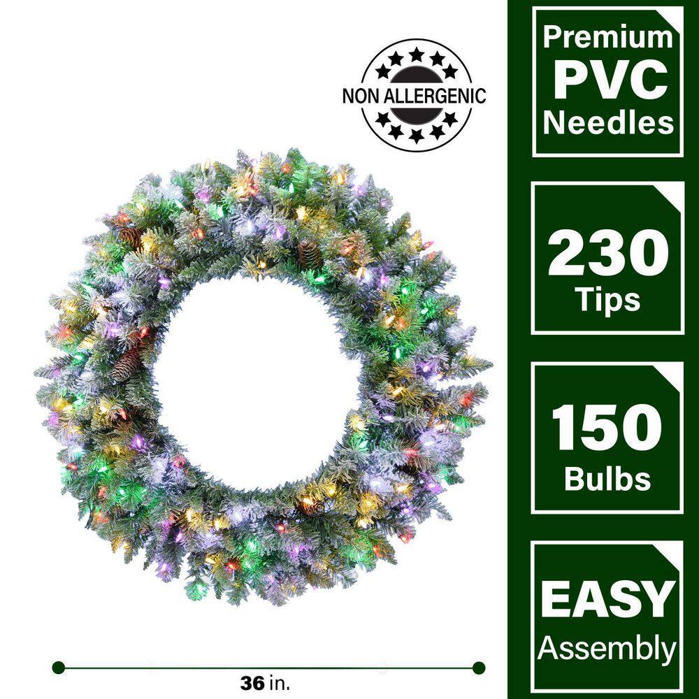 36 in. Pre-Lit LED Artificial Christmas Wreath with Pinecones - Hercitys