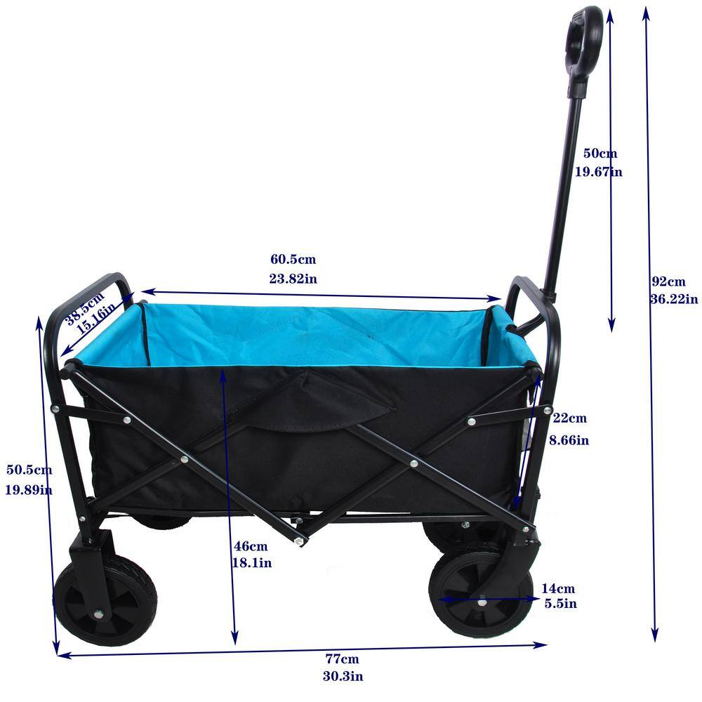 4.75 cu. ft. Steel Folding Black Plus Blue Wagon Shopping Beach Garden Cart - Hercitys