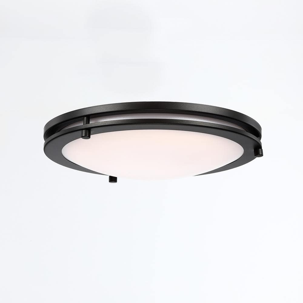 12 in. 15-Watt Oil Rubbed Bronze 5CCT Dimmable Integrated LED Flush Mount Ceiling Light with White Acrylic Shade 2-Pack - Hercitys