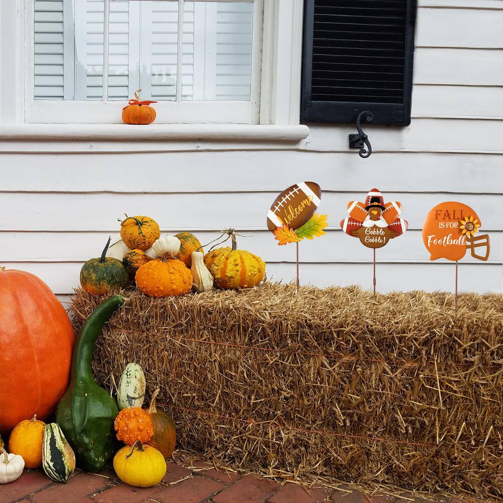 24 in. H Set of 3 Thanksgiving Metal Football Turkey Yard Stake - Hercitys
