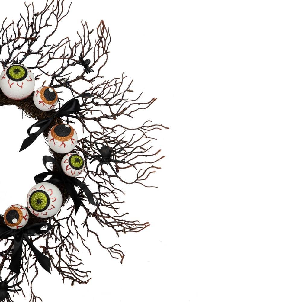 24 in. Unlit Eyeballs and Spiders Twig Halloween Wreath - Hercitys