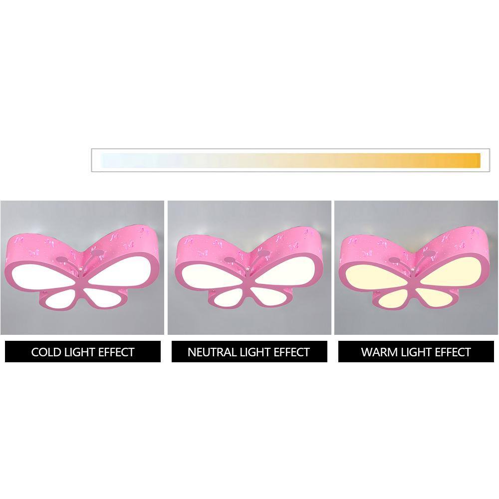 19.7 in. Pink Creative Butterfly Lighting Flush Mount Ceiling Light with Acrylic Shade and Integrated LED Light Included - Hercitys